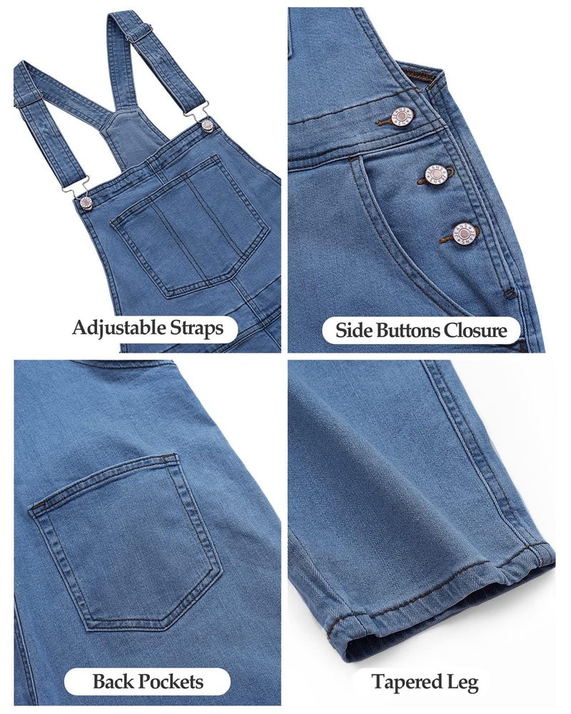 Vetinee Women's Cody Blue Classic Adjustable Straps Pockets Boyfriend Denim Bib Overalls Jeans Pants Small - Image 5